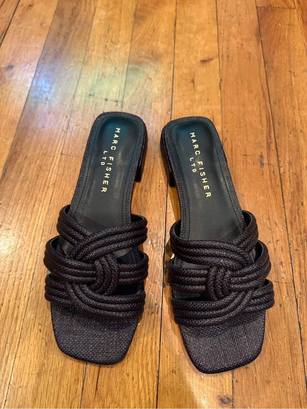Marc Fisher Black Knotted Rope Slide Mules